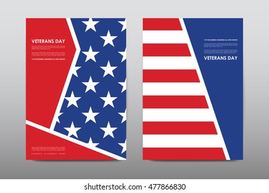 Set of Veterans Day brochure, poster templates in USA flag style. Beautiful design and layout