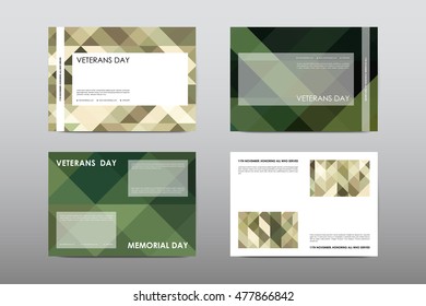 Set of Veterans Day brochure, poster templates in khaki style. Beautiful design and layout