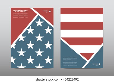 Set of Veterans Day brochure, poster templates in USA flag style. Beautiful design and layout