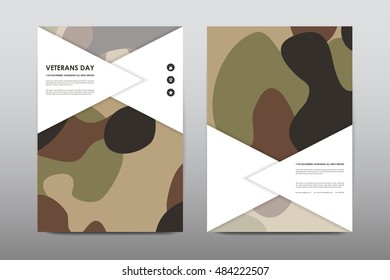 Set of Veterans Day brochure, poster templates in khaki style. Beautiful design and layout