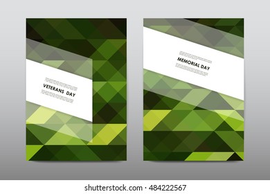 Set of Veterans Day brochure, poster templates in khaki style. Beautiful design and layout