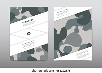 Set of Veterans Day brochure, poster templates in khaki style. Beautiful design and layout