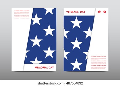 Set of Veterans Day brochure, poster templates in USA flag style. Beautiful design and layout