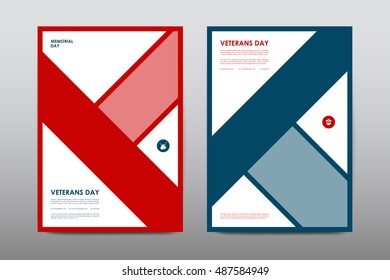 Set of Veterans Day brochure, poster templates in USA flag style. Beautiful design and layout