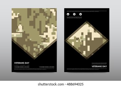 Set of Veterans Day brochure, poster templates in khaki style. Beautiful design and layout