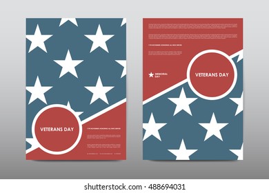 Set of Veterans Day brochure, poster templates in USA flag style. Beautiful design and layout