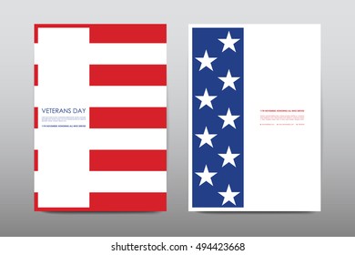 Set of Veterans Day brochure, poster templates in USA flag style. Beautiful design and layout