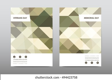 Set of Veterans Day brochure, poster templates in khaki style. Beautiful design and layout