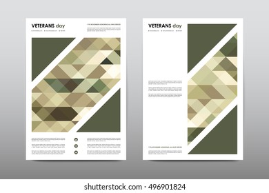 Set of Veterans Day brochure, poster templates in khaki style. Beautiful design and layout