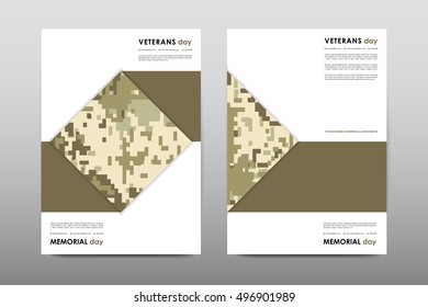 Set of Veterans Day brochure, poster templates in khaki style. Beautiful design and layout