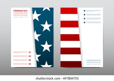 Set of Veterans Day brochure, poster templates in USA flag style. Beautiful design and layout