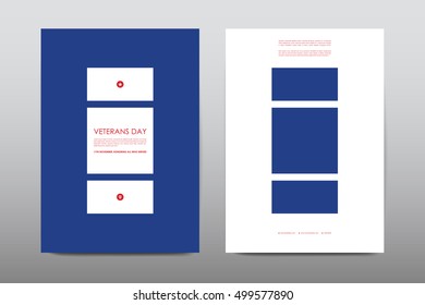 Set of Veterans Day brochure, poster templates in USA flag style. Beautiful design and layout