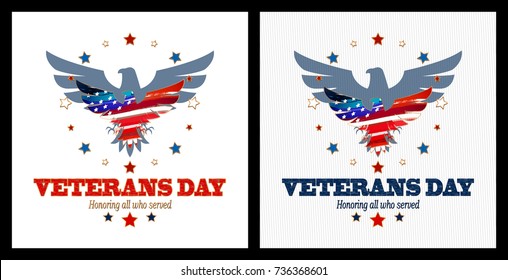 Set of Veterans day cards. Vector illustration.