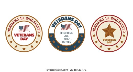 Concepto del Día de los Veteranos. Honrando a todos los que sirvieron. Tarjeta de saludo de estilo retro. Día feriado nacional americano. Fondo blanco. Ilustración vectorial.