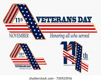 Set of Veterans day ribbons. Vector illustration.