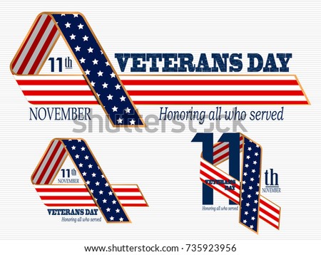 Set of Veterans day ribbons. Vector illustration.