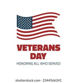 Set of Veterans day sticker. Honoring all who served. Greeting card in retro style. National American holiday event. White background. Vector illustration.