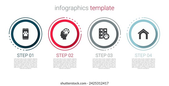 Set Veterinary clinic, Human with animals footprint, Dog pill and house. Business infographic template. Vector