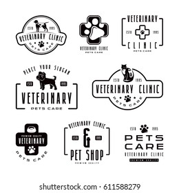 Set of veterinary clinic labels. Black print on white background