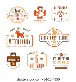 Set of veterinary clinic labels. Color print on white background