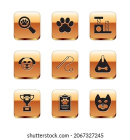 Set Veterinary clinic, Pet award, Clinical record pet, cat toy, Dog, Cat scratching post,  and Paw print icon. Vector