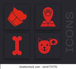 Set Veterinary clinic symbol, Veterinary clinic symbol, Map pointer with veterinary medicine hospital and Dog bone icon. Vector