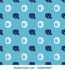 Set Veterinary clinic symbol and Paw print on seamless pattern. Vector