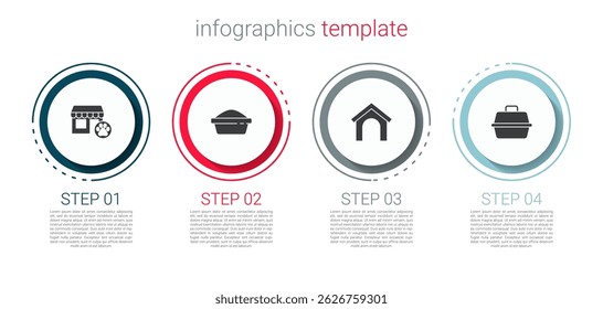 Set Veterinary hospital, Pet food bowl, Dog house and carry case. Business infographic template. Vector
