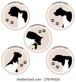 Set of veterinary icons with dogs and cats silhouettes
