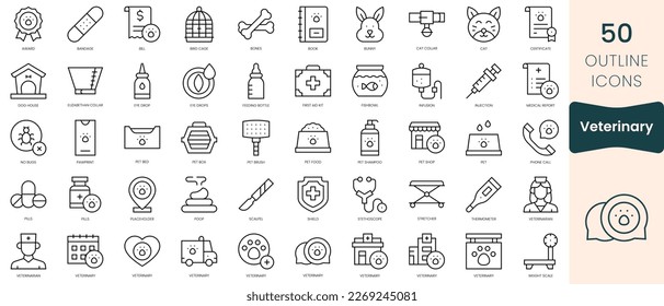 Set of veterinary icons. Thin linear style icons Pack. Vector Illustration