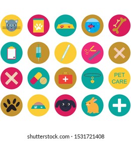 Set of veterinary icons vector, pet care elements