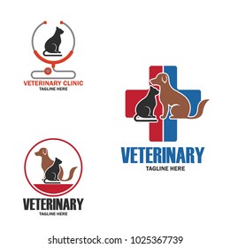 set of veterinary logo with text space for your slogan / tagline, vector illustration