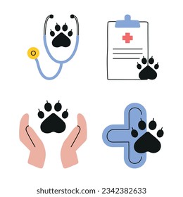 Set veterinary objects cartoon style