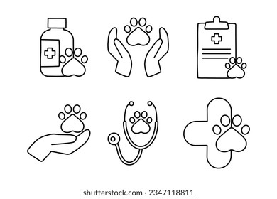 Set veterinary objects doodle style