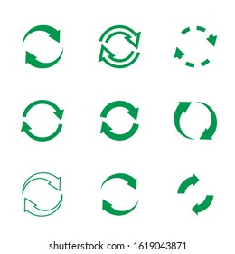 Set of vgreenector refresh and recycling arrows for web. COLLECTION OF ICONS.