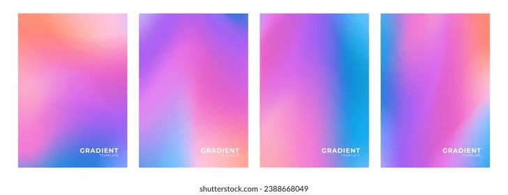 Set of vibrant abstract backgrounds with pink, blue and orange bright color gradients for creative graphic design. Vector illustration.