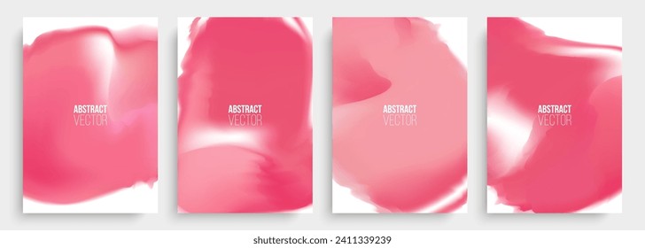 Set of vibrant abstract backgrounds with pink colored stains. Bright pink gradients for creative romantic graphic design. Vector illustration.