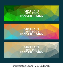 A set of vibrant, abstract banners with low-poly geometric patterns in green, multicolor, and beige themes. Modern and creative design perfect for web or promotional use.

