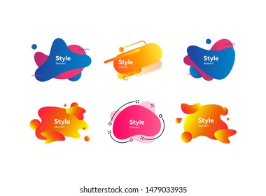 Set of vibrant abstract dynamical shapes. Gradient banners with flowing liquid shapes. Template for design of logo, flyer or presentation. Vector illustration