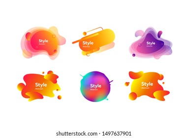 Set of vibrant abstract dynamical shapes. Gradient banners with flowing liquid shapes. Template for design of logo, flyer or presentation. Vector illustration