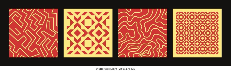 set of vibrant abstract poster with geometric, liquid and line shapes. modern seamless background pattern design	