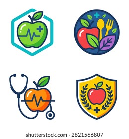 A set of vibrant apple-themed logos symbolizing health, nutrition, and medical care. Perfect for wellness brands and healthy living.