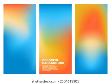 Set of vibrant background templates featuring gradient mesh designs, optimized for mobile phone screen size. Ideal for app interfaces, social media graphics, and digital design projects