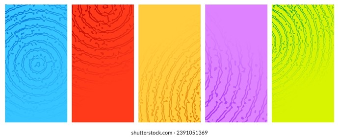 Set of vibrant colorful abstract backgrounds with rough concentric circles. Minimal geometric cardboard design. Vector illustration