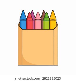 A set of vibrant crayons in a paper pocket, perfect for drawing, coloring, and artistic activities for children and artists alike.