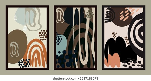 A set of vibrant and dynamic abstract backgrounds or card template. illustrations with bold colors, geometric shapes, and organic textures, creating a modern and stylish aesthetic. 