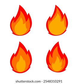 "Conjunto de vibrantes íconos de llama con Gradientes rojos y amarillos, ideal para temas relacionados con el fuego, conceptos de energía o proyectos de Diseño gráfico".

