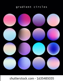 Set of vibrant gradient spheres or circles on dark background.