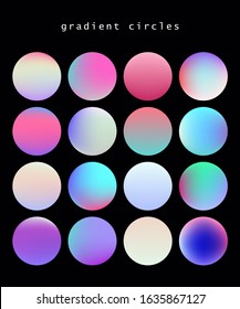 Set of vibrant gradient spheres or circles on dark background.