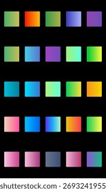 Set of vibrant gradient squares arranged in a grid on a black background.